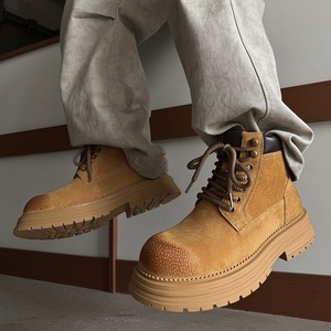 Botas de trabajo de cuero para hombre, modelo 2025, de media caña, con suela gruesa y tacón elevado, estilo desierto, caña alta, informales, color marrón. - Product Image 2