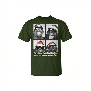 T-shirt de Noël avec gorilles en lunettes de soleil et chapeau de Père Noël, motif festif et humoristique - Product Image 2