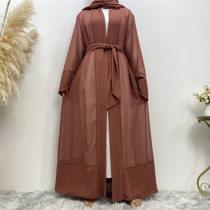 Summer Fashion Polka Dot Open Abaya with Matching Chiffon Scarf and White Inner slip Dress 5 Colors (1937+6435) - Product Image 4