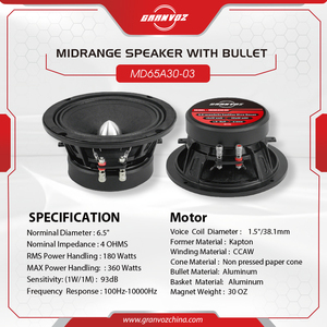 Haut-parleur de milieu de gamme Granvoz US Stock 6,5 pouces avec Bullet, <span class=keywords><strong>4</strong></span> <span class=keywords><strong>ohms</strong></span>, 180 Watts RMS, panier en aluminium, système audio professionnel pour home cinéma - Product Image 5