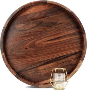 Bandeja Redonda Extra Grande de Madera de Nogal Negro de 18 Pulgadas con Asas para Té, Café, Bandeja Decorativa Circular Clásica de Madera para Servir - Product Image 1