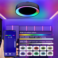 Ventilador de Techo LED RGB Inteligente de 19 Pulgadas para Interiores, Lámpara de Techo con Control Remoto por Aplicación, Ventilador de Techo LED para Toda la Casa