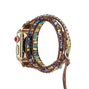 Nouveau Ethnique <span class=keywords><strong>Pierre</strong></span> Naturelle Agate Imperial Jasper <span class=keywords><strong>Apple</strong></span> Montre Bande Perles Boho 3 Wrap Smartwatch <span class=keywords><strong>Bracelet</strong></span> Pour Iwatch Série - Product Image 4