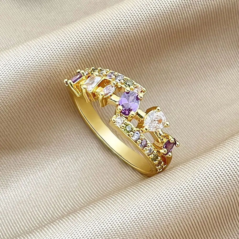 New stacking design diamond Gold rings engagement rings for women wholesale dainty gold plated women wedding diamond finger ring