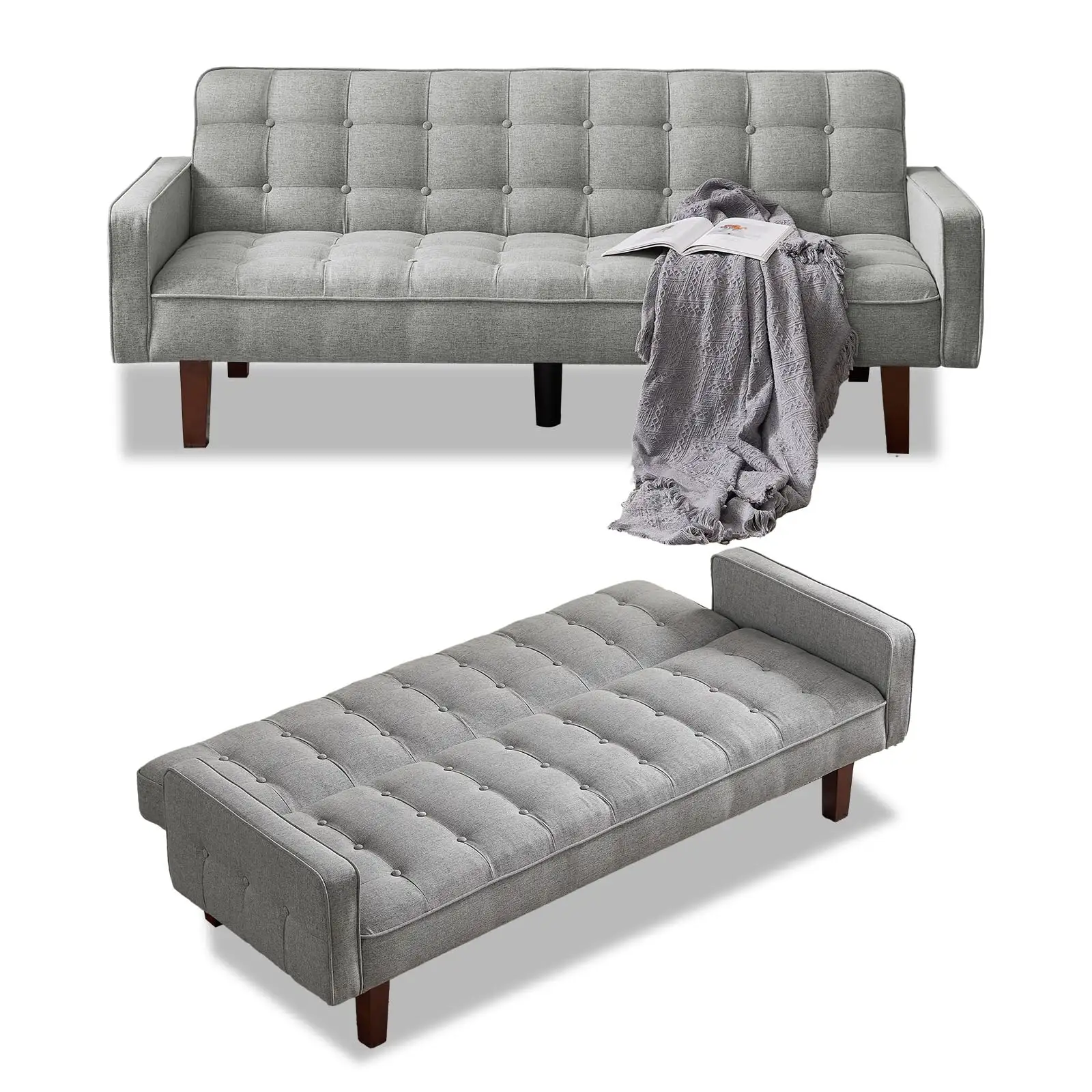 Vente en gros pas cher tissu d'ameublement gris américain moderne canapés de salon pliants ensemble de lit pour meubles de maison