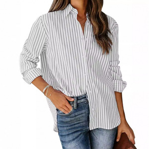 Camicia Casual a maniche lunghe Casual da donna a righe Casual camicia semplice alla moda - Product Image 2