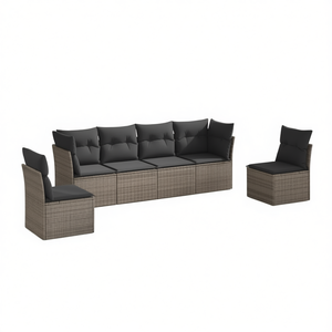 Conjunto de Sofás de Jardín de Ratán Gris Oscuro, 6 Plazas, Muebles Contemporáneos para Exteriores - Product Image 1