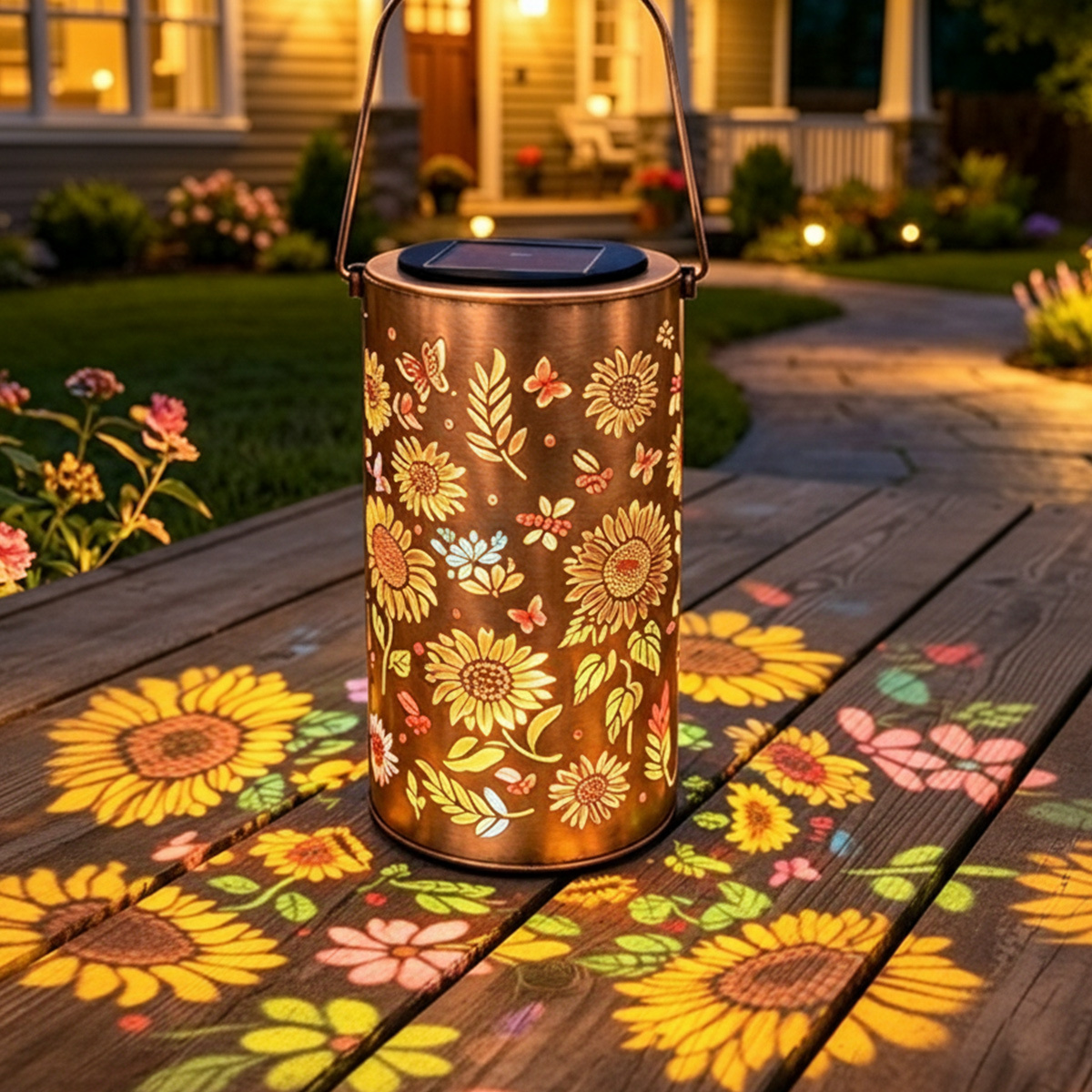 Solar Lantern Solar Powered Waterproof Outdoor Garden Lighting Sunflower Hanging Pathway Glowing Porch Patio Yard Decor Room Led