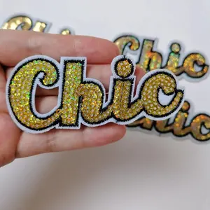 Super Bling paillettes broderie lettres Chic fer sur patchs Appliques vêtements autocollant paillettes broderie fer sur patchs