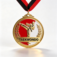 Médaille de sport de Taekwondo personnalisée en alliage de zinc plaqué or avec émail souple et cordon de sublimation