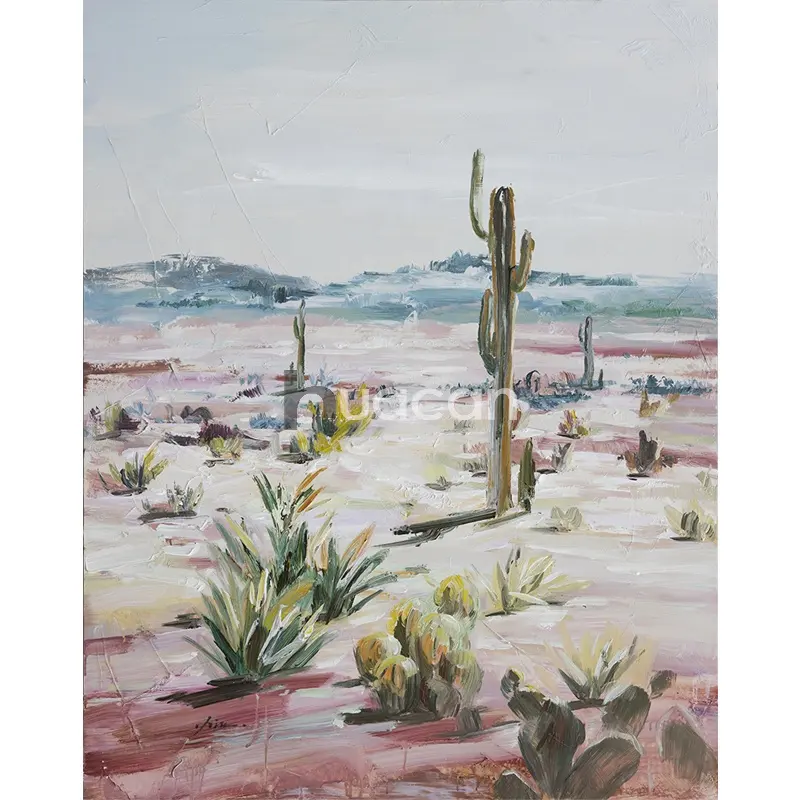 Huacan dipinto a olio fatto a mano con cornice su tela Cactus nel deserto disegno tropicale su tela paesaggio Wall Art per la decorazione domestica