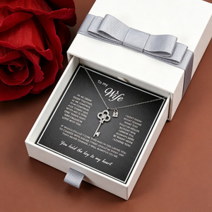 Collar con colgante de trébol de cuatro hojas para mi esposa, cadena de clavícula con circonitas incrustadas, regalo romántico de aniversario con caja de regalo - Product Image 3