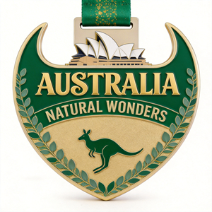 Médaille Souvenir Personnalisée Éco-responsable Opéra de Sydney & Kangourou, Métal Gravé au Laser 3D, Icône Australienne, Médaille Commémorative - Product Image 1