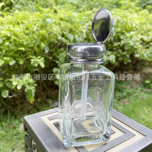 Botella de vidrio cuadrada de 180 ml con bomba, contenedor industrial para dispensar líquidos, botella con bomba para quitar esmalte de uñas, botella para alcohol - Product Image 1