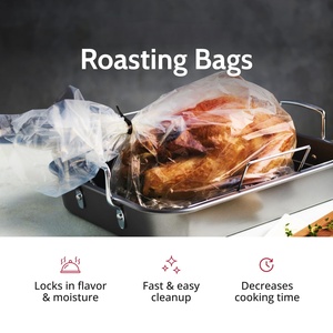 Sac de cuisson en plastique micro-ondable pour poulet, dinde, volaille, fruits de mer 25*38cm, avec attaches de cuisson pour jambon, côtes, viandes - Product Image 2