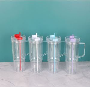 US Warehouse 40oz Pre-drilled clear Shimmer Travel Plastic <b>Mug</b> for Vinyl 40 oz <b>Double</b> <b>Wall</b> Snowglobe Acrylic Tumbler with Handle - Product Image 2
