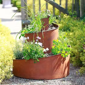 Corten Steel Circular Planter Outdoor <b>Rustic</b> Garden Bed For Flower Green Plant - Product Image 1