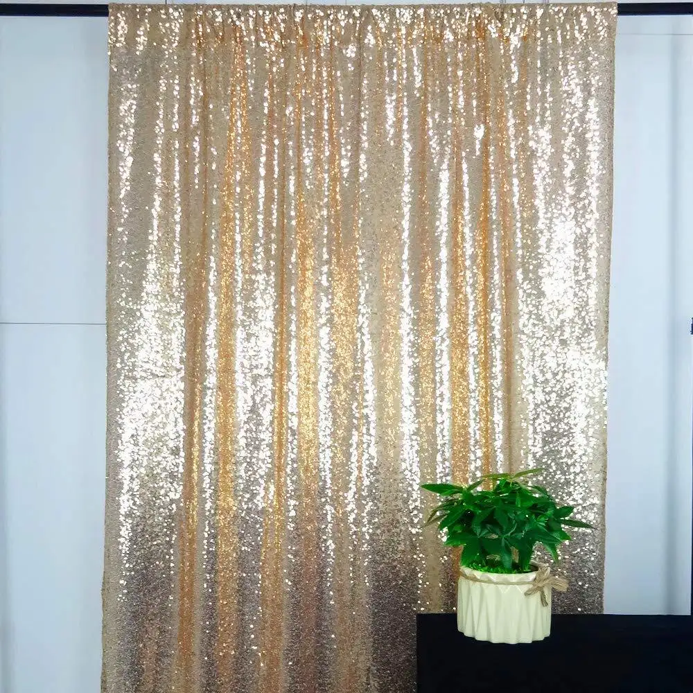 Dekorasi Pernikahan Shiny Rose Gold Poliester Latar Belakang Kelambu Payet untuk Dekorasi Pesta