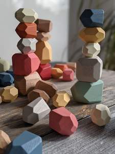 Bloques de Construcción de Madera Coloridos Educativos para Niños, Piedras Apilables, Juguetes con Temática de Animales y Naturaleza, Unisex - Product Image 2