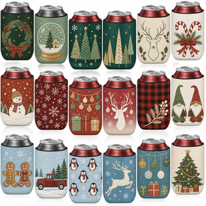 Protège-canettes de Noël personnalisables en néoprène isolant de 3 mm, porte-boissons réutilisable de 12 oz pour bière et autres boissons, idéal pour la sublimation - Product Image 1