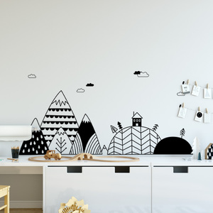 Autocollant Mural <span class=keywords><strong>noir</strong></span> <span class=keywords><strong>et</strong></span> <span class=keywords><strong>blanc</strong></span> de Style moderne, <span class=keywords><strong>papier</strong></span> <span class=keywords><strong>peint</strong></span> amovible pour chambre à coucher, nuages, maison de montagne - Product Image 2
