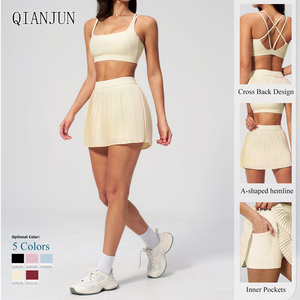 <span class=keywords><strong>Jupe</strong></span>-short de <span class=keywords><strong>tennis</strong></span> 2-en-1 plissée taille haute pour femme, en tissu respirant, séchage rapide, pour le sport et le yoga - Product Image 1