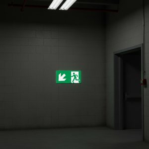 Uscita di emergenza verso il basso segno freccia sinistra-200 in PVC luminescente * 400mm - Product Image 3
