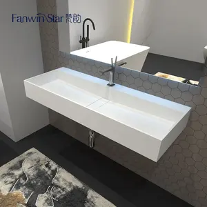 Fanwin Fivestar Hotel Wall Hung Wash Hand Basin Sink Bathroom Stone Cabinet Basin Floating Sink