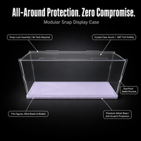 Vitrine longue en acrylique transparent avec base et couvercle anti-poussière à clipser pour collection de modèles