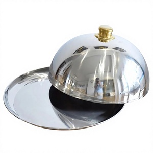 Plat de service rond en acier inoxydable avec couvercle en cloche, cloche en métal poli pour la restauration de table, design moderne, motif uni - Product Image 4