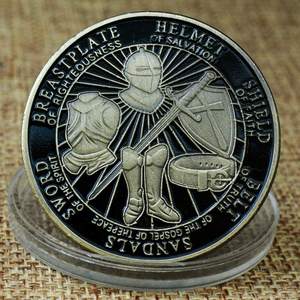 METTRE sur la pièce entière de l'armure de Dieu, Échantillons gratuits ÉPHÉSIENS 6:13-17 Pièces en métal doré - Product Image 2