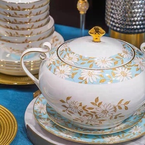 60-Piece <b>Bone</b> <b>China</b> <b>Dinner</b> <b>Set</b> with Yellow Daisies on Sky Blue Background - Product Image 6