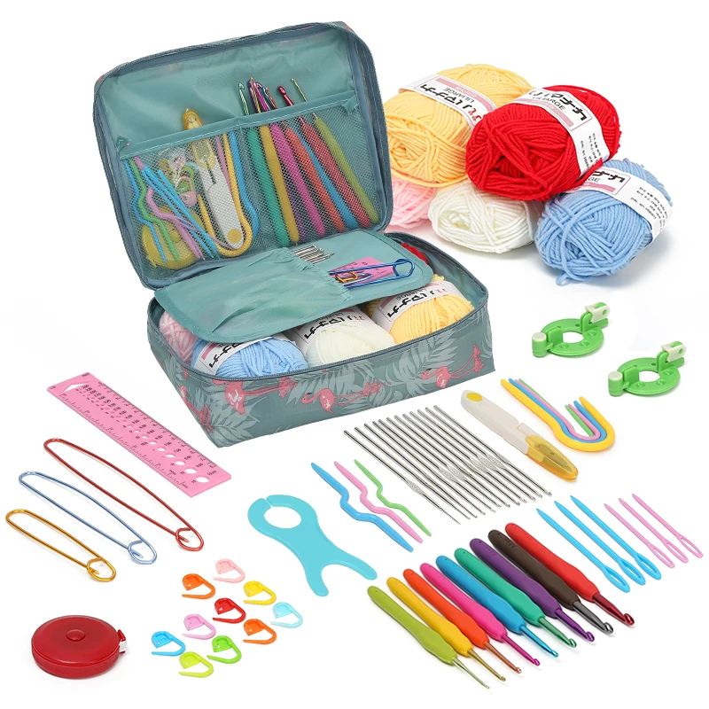 JP Portable Crochet Needle define Starter Kit Com Fios Diy Crochet Kit Para Iniciantes crochê ganchos e fios