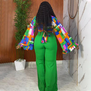 N8113 Abbigliamento Donna <span class=keywords><strong>Taglie</strong></span> Forti Best-Seller: Set Due Pezzi con Top a Maniche a Tromba e <span class=keywords><strong>Pantaloni</strong></span> a Gamba Larga, Outfit Autunnale per Donne - Product Image 5