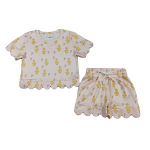 Conjuntos de Ropa Casual para Niñas RTS Boutique, Estampado de Flores y Cuadros, Verano, 95% Algodón, 5% Spandex, Shorts con Borde Festoneado - Product Image 1