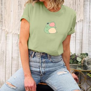 FOXA เสื้อยืดลายกบสุดน่ารักผู้หญิงผ้าฝ้าย 100% ฤดูร้อนแขนสั้นสไตล์คอทเทจคอร์ที่สวยงาม - Product Image 4