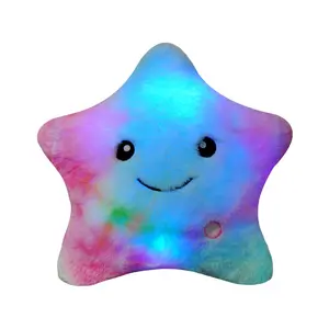Free sample music lamp pillow five-pointed star luminous plush children's toy flashing star night light soft pillow