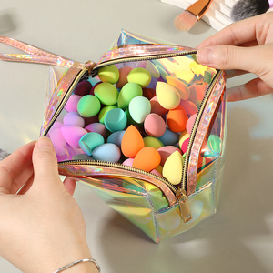 Juego de esponjas de maquillaje con bolsa de almacenamiento holográfica, esponja de maquillaje, borla para polvos, de doble uso en seco y húmedo, esponja de maquillaje de colores, individual - Product Image 1