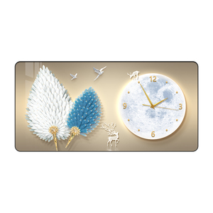 2025 New 60*30cm <strong>Large</strong> <strong>Wall</strong> Art <strong>Wall</strong> <strong>Clock</strong> Feather Crystal Porcelain Still Life Custom Watch for Home Decoration Painting - Product Image 6