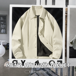 Men'<b>s</b> Simple Fashion Bomber <b>Jacket</b> Turn Down Collar Outerwear Coated Nonwoven Weaving for Office Casual Tops Autumn Season - Product Image 2