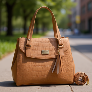 Bolso de Mano para Mujer Fana Ileana, Diseño de Cocodrilo Color Camel, Cierre de Solapa, Gran Capacidad, Correa de Cadena, Estilo Étnico, Uso Casual - Product Image 2