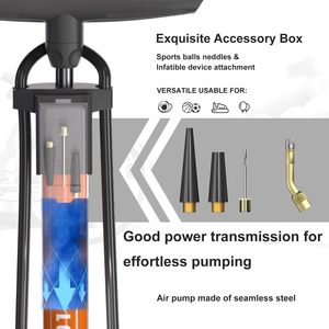 Pompe à vélo portable avec valve Presta Schrader <span class=keywords><strong>gonfleur</strong></span> de pneu monté au sol et jauge pour vélos - Product Image 3
