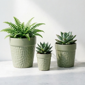 Pot en céramique martelé vert sauge mat, style minimaliste nordique, pour plantes d'intérieur, décoration de la maison - Product Image 3