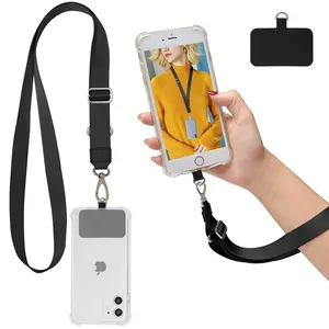 Amazon ajustable y desmontable de poliéster Cordón de cuello y teléfono móvil correa de seguridad Cordón de teléfono para iPhone Galaxy Huawei