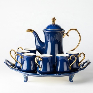 Services à café et thé de l'après-midi en céramique Phnom Penh – Vente en gros de vaisselle vintage bleue et verte de style européen - Product Image 3