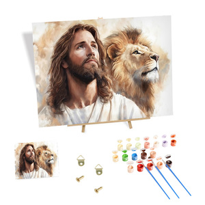 Dipinto Fai-da-Te con Numeri, Opera d'Arte Gesù e il Leone in Stile Moderno, Adatto per Adulti, Decorazione Murale Dipinta a Mano - Product Image 1