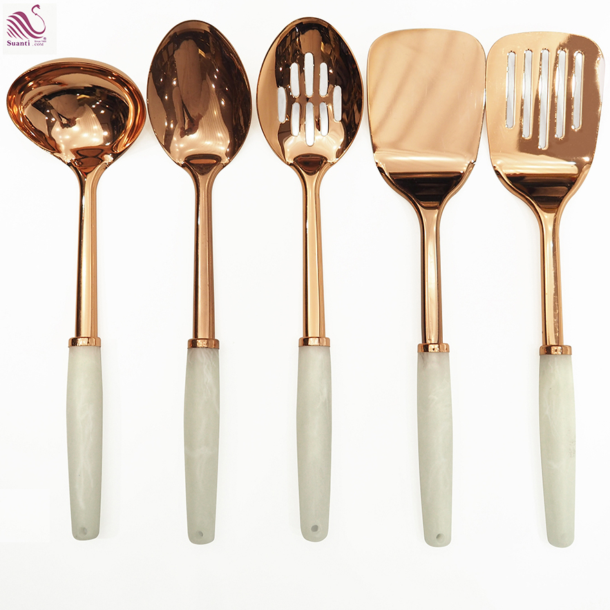 Suanti смола, белый мрамор, кухонная утварь, домашний инструмент для приготовления пищи, аксессуары, Золотая нержавеющая сталь, набор посуды, инструменты, кухонная утварь
