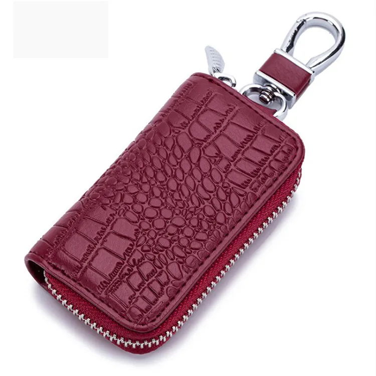Porte-clés de voiture personnalisé en cuir véritable, portefeuille avec fermeture éclair, vente en gros