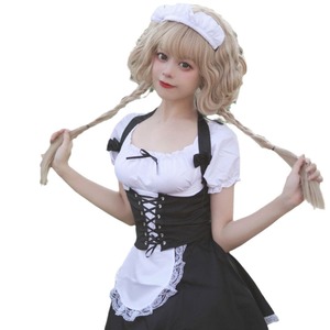 French Style Maid Costume Black Polyester Anime Role Playing Lolita Dress Set Summer 2023 - Product Image 5