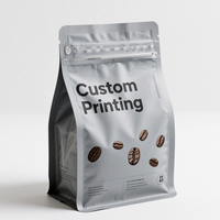 Herbruikbare aluminiumfolie koffiebonenverpakking met ritssluiting en ventiel, aangepaste logo's, 250g, 500g, 1kg, 12oz